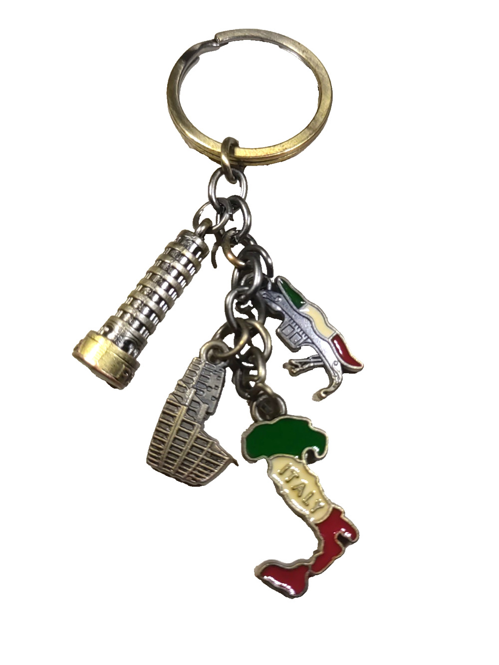 Italy Charm Keychain Map Piza Metal Gold Silver Tone